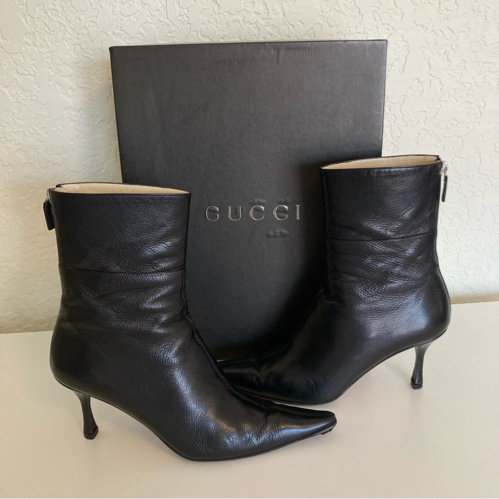 gucci leather sittletto pelle s gomma bali kid Nero black leather short boots